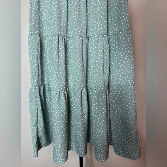 Women’s Merokeety Sage Green Spring Polka Dot Tiered Midi Skirt - Picture 3 of 5